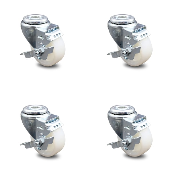 3 Inch Nylon Wheel Swivel Bolt Hole Caster Set with Brake